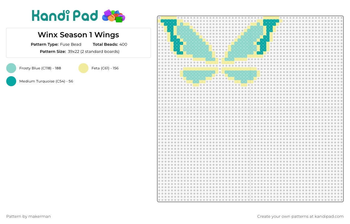 Winx Season 1 Wings 1 - Fuse Bead Pattern by makerman on Kandi Pad - winx club,wings,fairy,butterfly,enchantment,magical,aqua