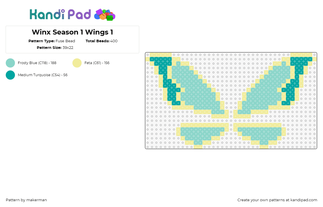 Winx Season 1 Wings 1 - Fuse Bead Pattern by makerman on Kandi Pad - winx club,wings,fairy,butterfly,enchantment,magical,aqua