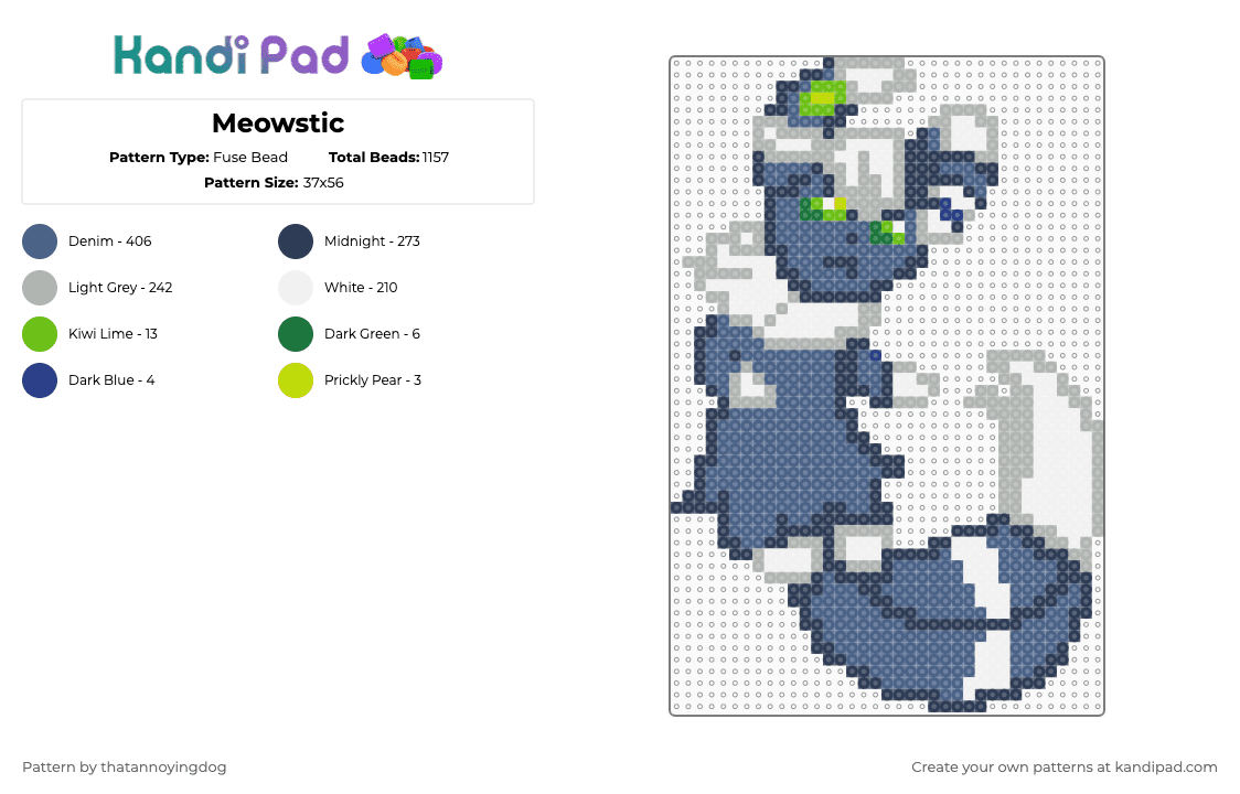 Meowstic - Fuse Bead Pattern by thatannoyingdog on Kandi Pad - purple,blue,beige