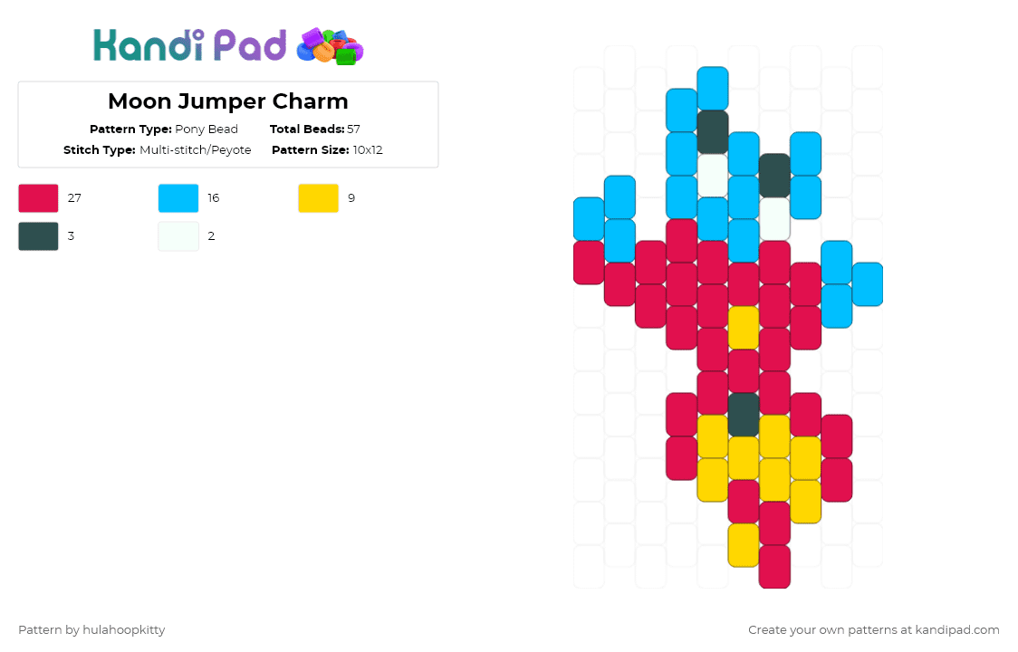 Moon Jumper Charm (AHiT) - Pony Bead Pattern by hulahoopkitty on Kandi Pad - light blue,red,video game,ahatintime,a hat in time,ahit,character,moonjumper,moon