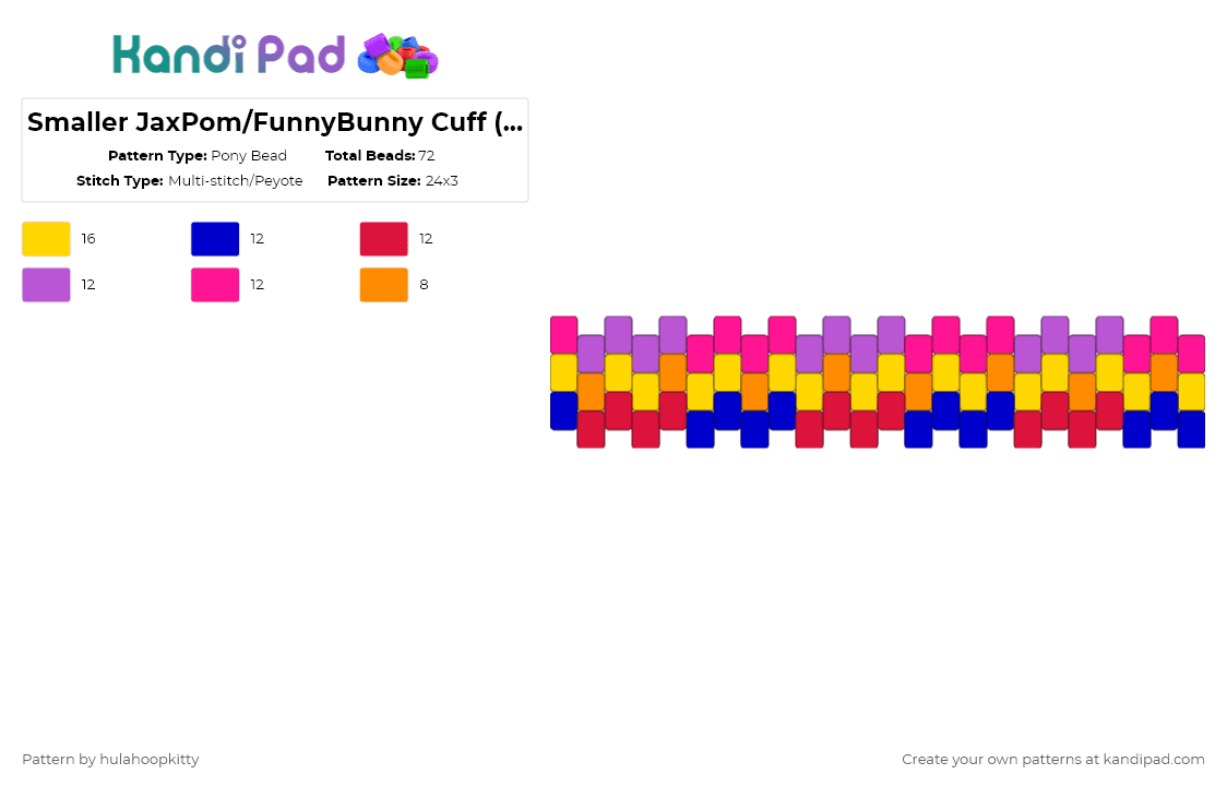 Smaller JaxPom/FunnyBunny Cuff (TADC) - Pony Bead Pattern by hulahoopkitty on Kandi Pad - yellow,pink,tadc,jaxpom,funnybunny,ship,the amazing digital circus