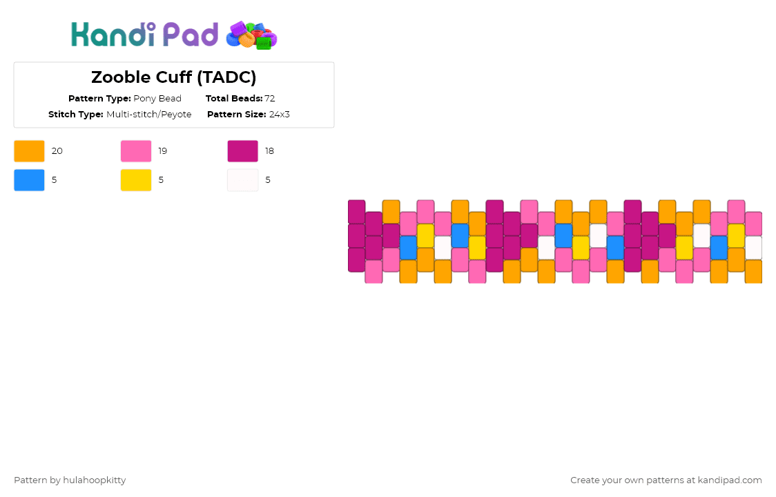 Zooble Cuff (TADC) - Pony Bead Pattern by hulahoopkitty on Kandi Pad - orange,pink,zooble,tadc,the amazing digital circus