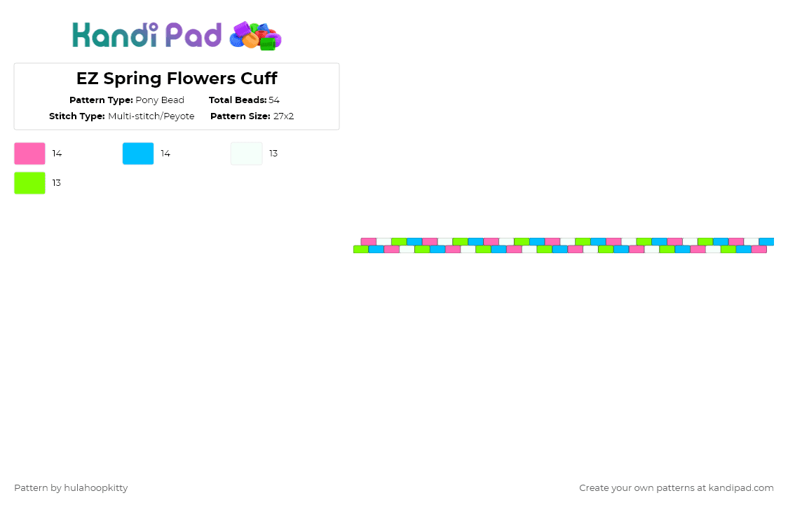 EZ Spring Flowers Cuff (Horizontal) - Pony Bead Pattern by hulahoopkitty on Kandi Pad - pink,light blue,colorful,pastel,trans