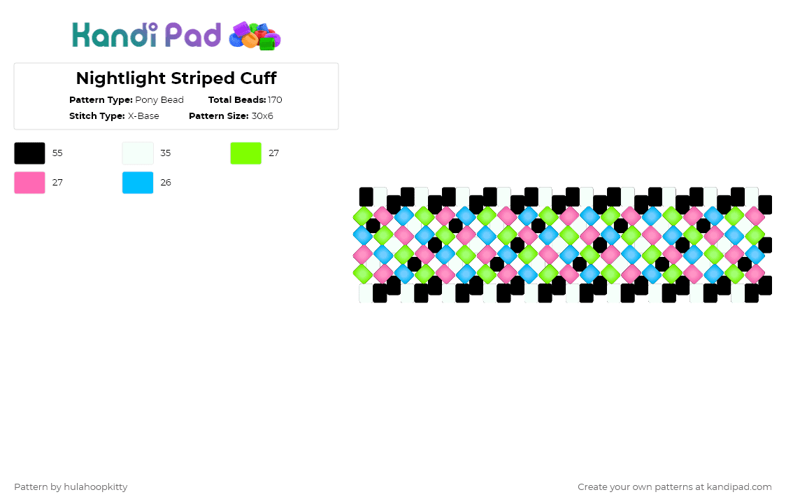 Nightlight Striped Cuff - Pony Bead Pattern by hulahoopkitty on Kandi Pad - green,pink,light blue,trans,transgender,contrast