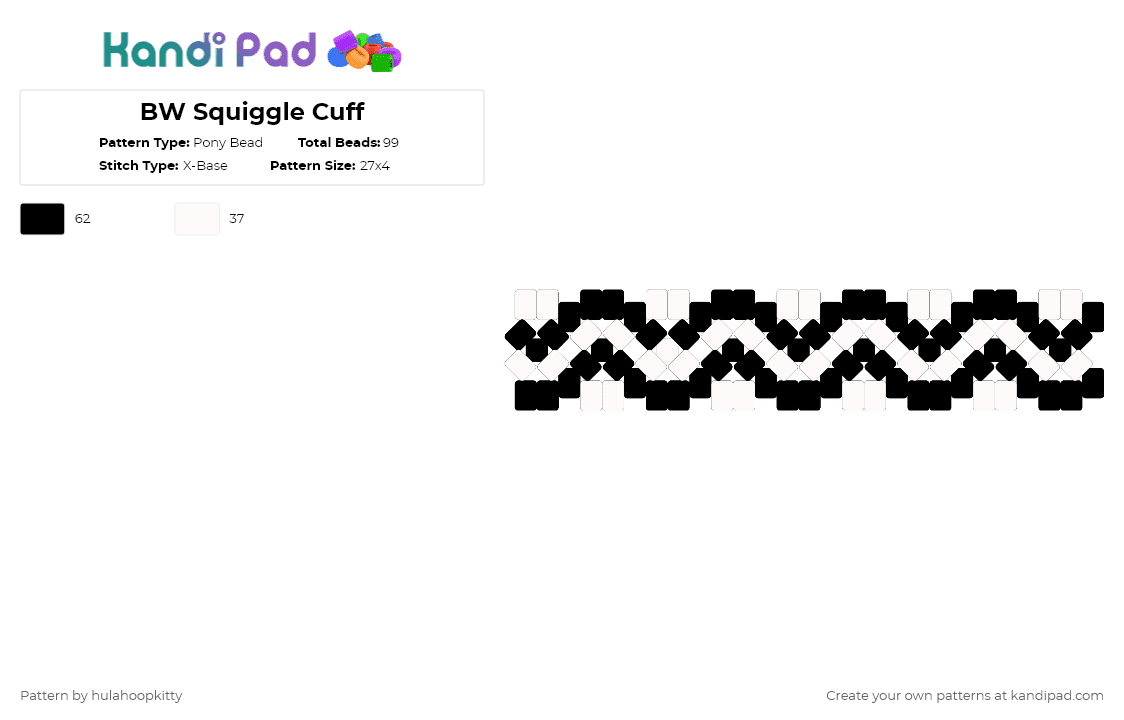 BW Squiggle Cuff - Pony Bead Pattern by hulahoopkitty on Kandi Pad - white,black,bw