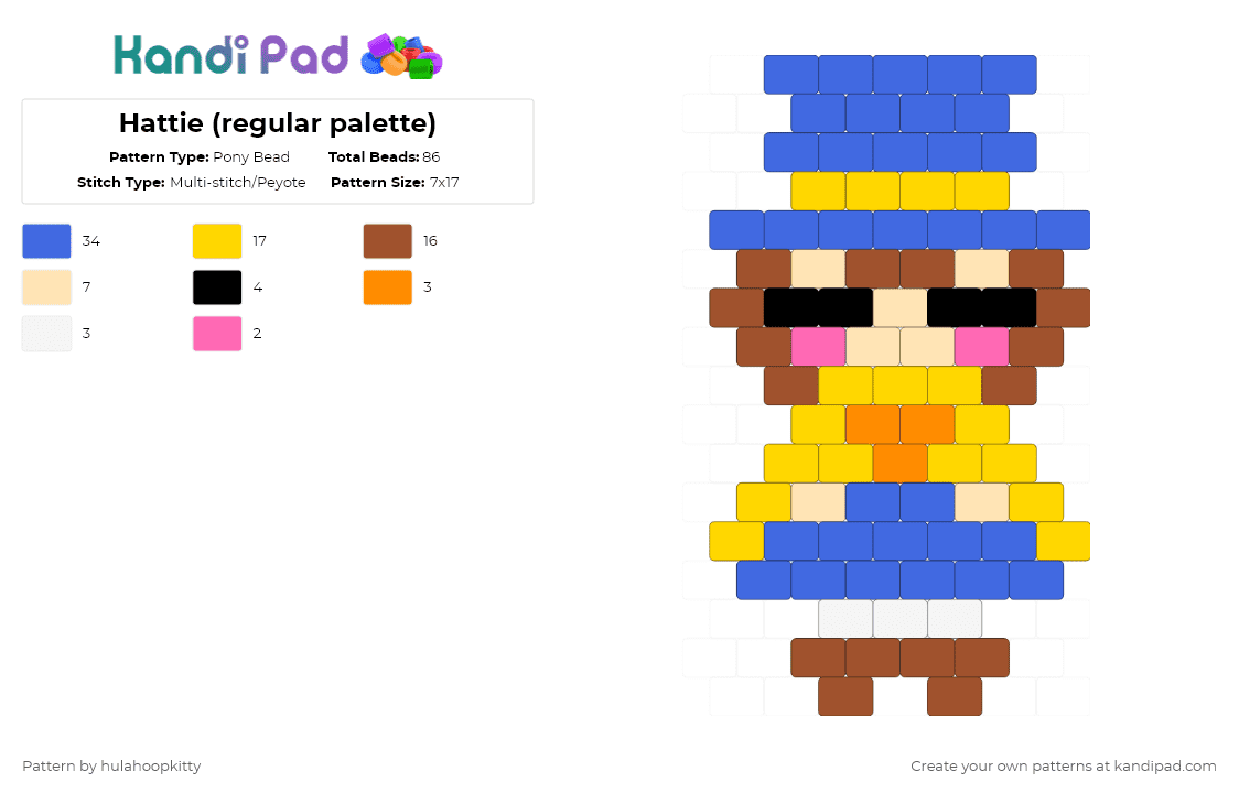 Hattie (regular palette) - Pony Bead Pattern by hulahoopkitty on Kandi Pad - blue,yellow,red,hatkid,hat kid,ahit,a hat in time,ahatintime,game,video game