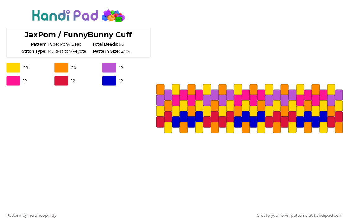 JaxPom/FunnyBunny Cuff - Pony Bead Pattern by hulahoopkitty on Kandi Pad - orange,pink,yellow,tadc,jaxpom,jax,pomni,the amazing digital circus,ship,funnybunny
