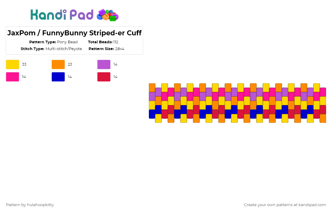 JaxPom/FunnyBunny Striped-er Cuff - Pony Bead Pattern by hulahoopkitty on Kandi Pad - orange,pink,yellow,tadc,jaxpom,jax,pomni,the amazing digital circus,ship,funnybunny