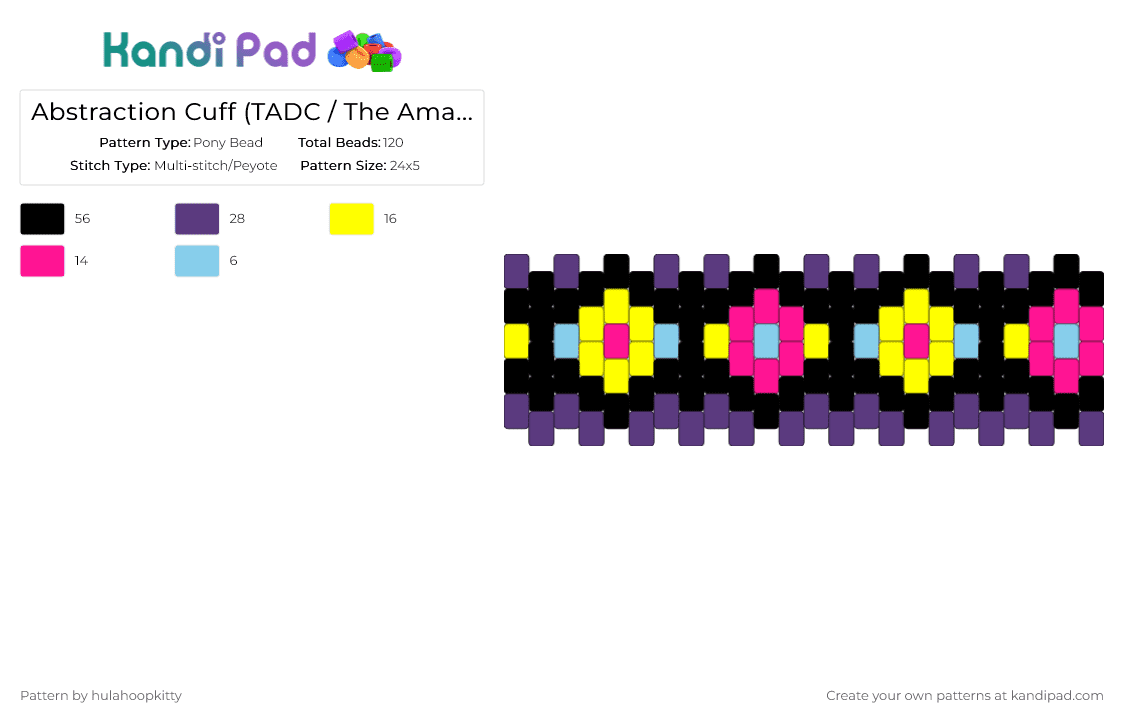 Abstraction Cuff (TADC / The Amazing Digital Circus) - Pony Bead Pattern by hulahoopkitty on Kandi Pad - purple,yellow,tadc,fandom,the amazing digital circus,black,eyes,creepy,neon