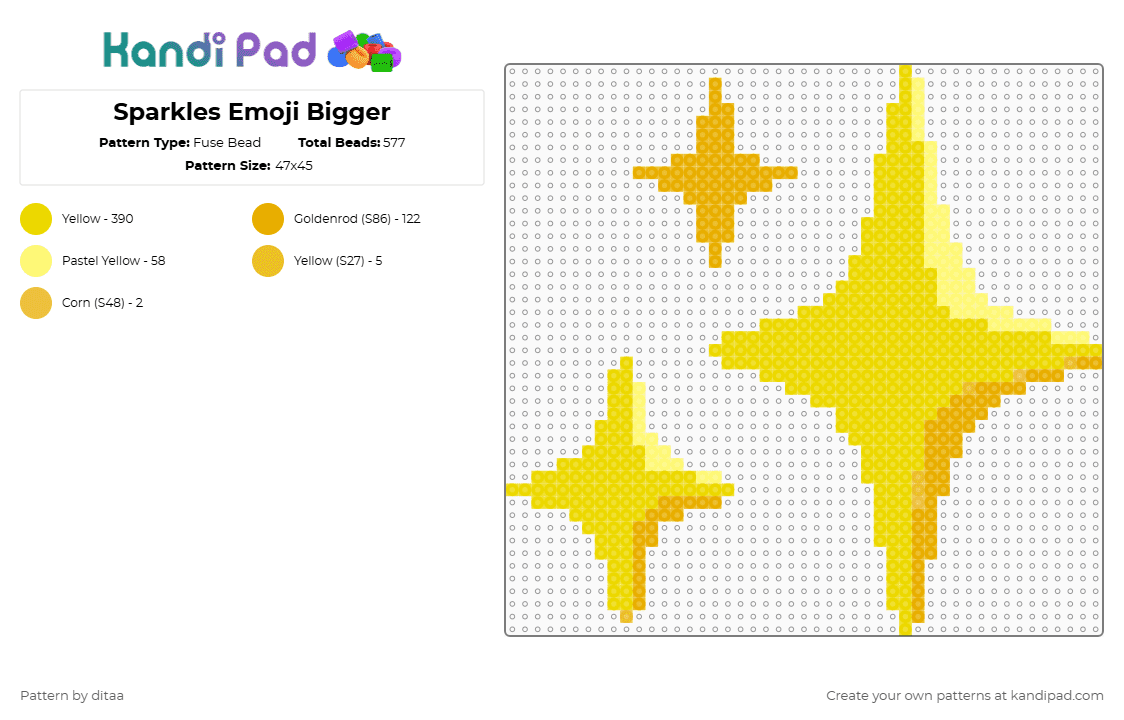 Sparkles Emoji Bigger - Fuse Bead Pattern by ditaa on Kandi Pad - yellow,sparkle,sparkle emoji,star,stars,emoji