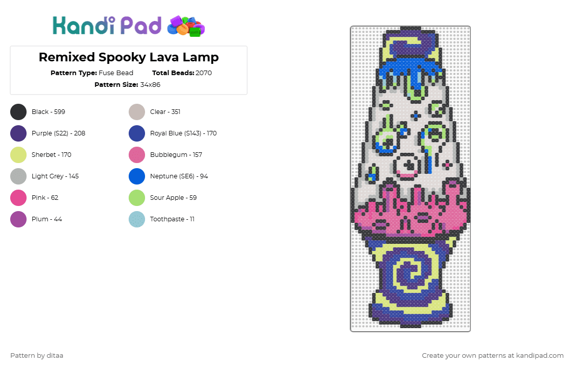 Remixed Spooky Lava Lamp - Fuse Bead Pattern by ditaa on Kandi Pad - purple,pink,beige,spookylavalamp,lavalamp,spooky,cool,hot