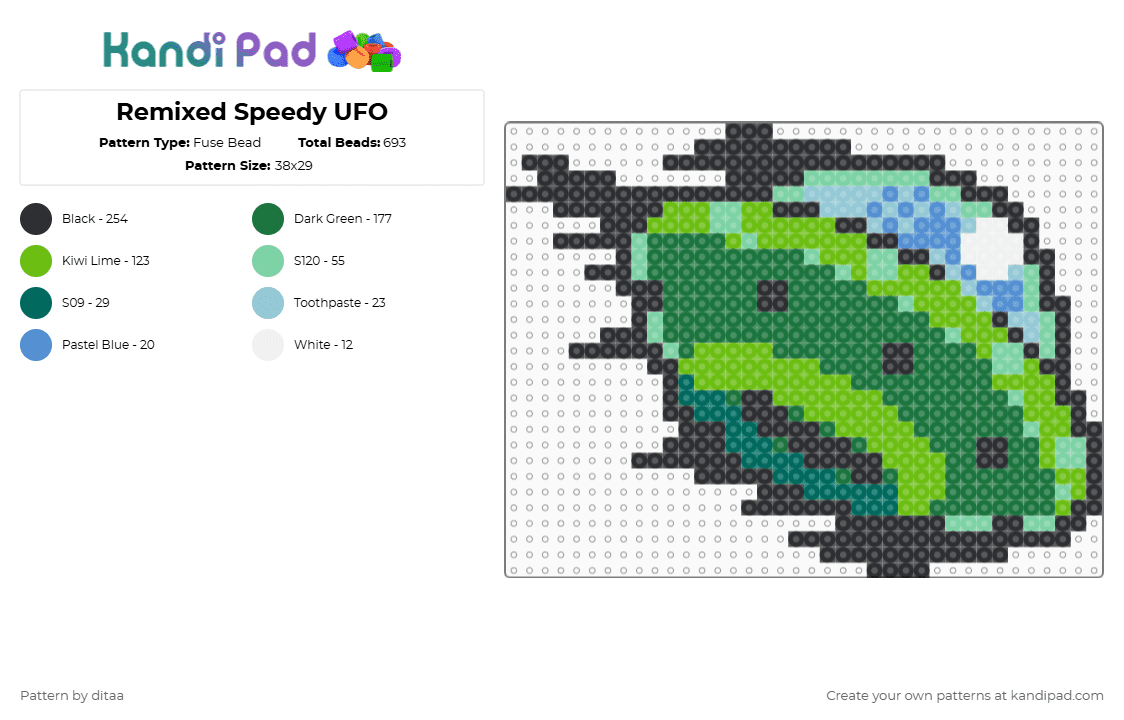 Remixed Speedy UFO - Fuse Bead Pattern by ditaa on Kandi Pad - green,ufo,greenufo,speedy,speedyufo