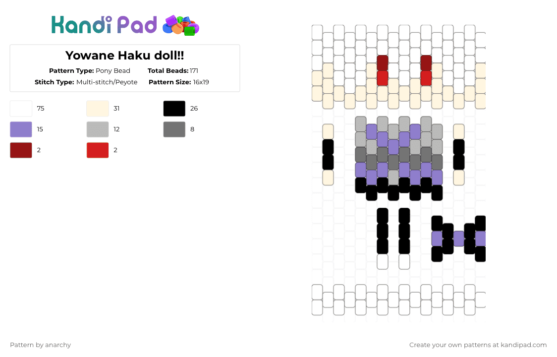 Yowane Haku doll!! - Pony Bead Pattern by anarchy on Kandi Pad - white,beige,pink,vocaloid,yowane haku,fanloid,doll