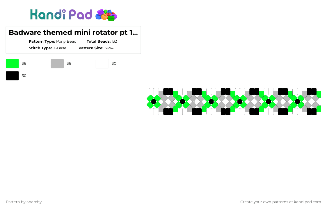 Badware themed mini rotator pt 1 (base!) - Pony Bead Pattern by anarchy on Kandi Pad - green,beige,die of death,badware,roblox,rotator,xbase,dod