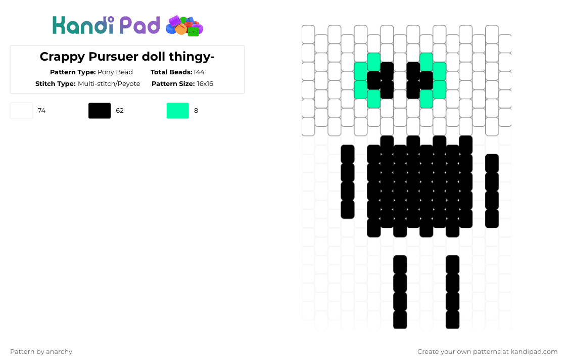 Crappy Pursuer doll thingy- - Pony Bead Pattern by anarchy on Kandi Pad - white,die of death,dod,pursuer,doll,roblox