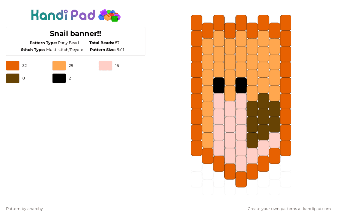 Snail banner!! - Pony Bead Pattern by anarchy on Kandi Pad - orange,snail,banner,silly,simple,bug