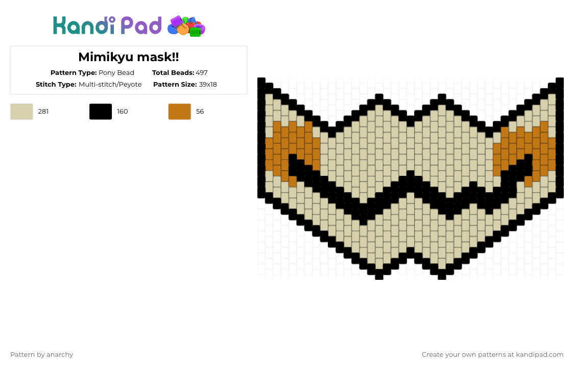 Mimikyu mask!! - Pony Bead Pattern by anarchy on Kandi Pad - beige,mimikyu,pokemon,mask