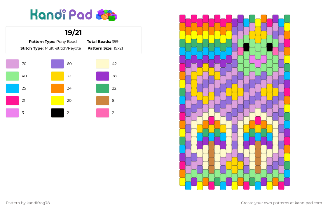 19/21 - Pony Bead Pattern by kandifrog78 on Kandi Pad - pink,purple,yellow