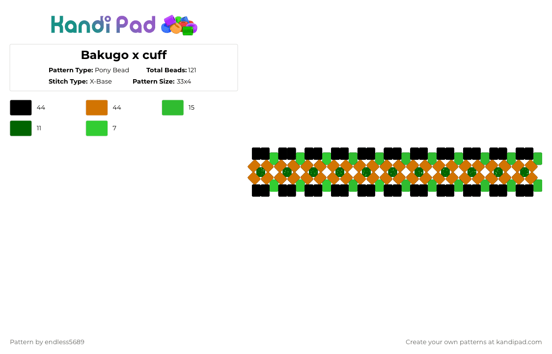 Bakugo x cuff - Pony Bead Pattern by endless5689 on Kandi Pad - green,orange