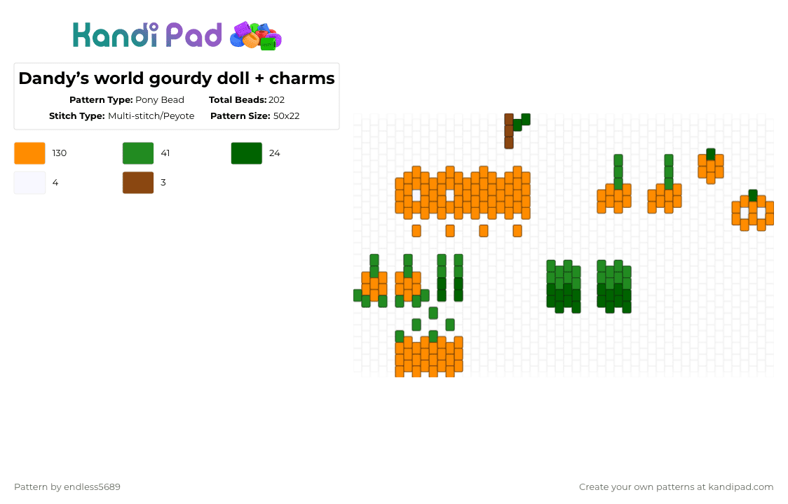 Dandy’s world gourdy doll + charms - Pony Bead Pattern by endless5689 on Kandi Pad - orange,green