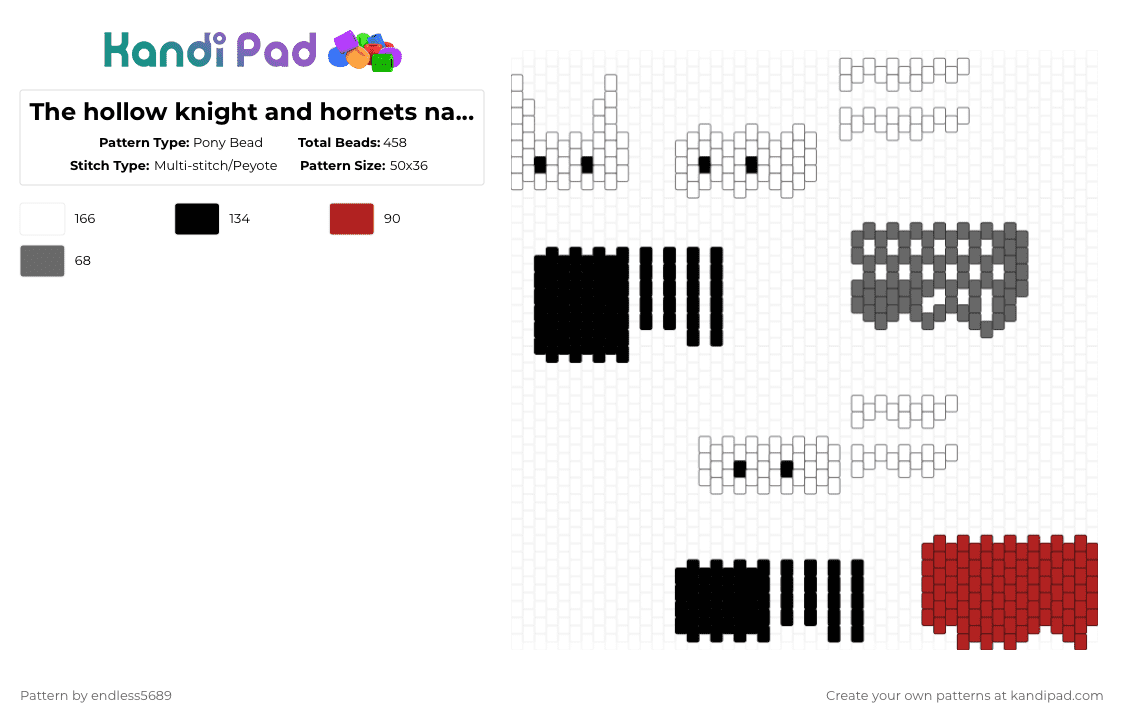 The hollow knight and hornets nail Kandi dolls - Pony Bead Pattern by endless5689 on Kandi Pad - gray,red
