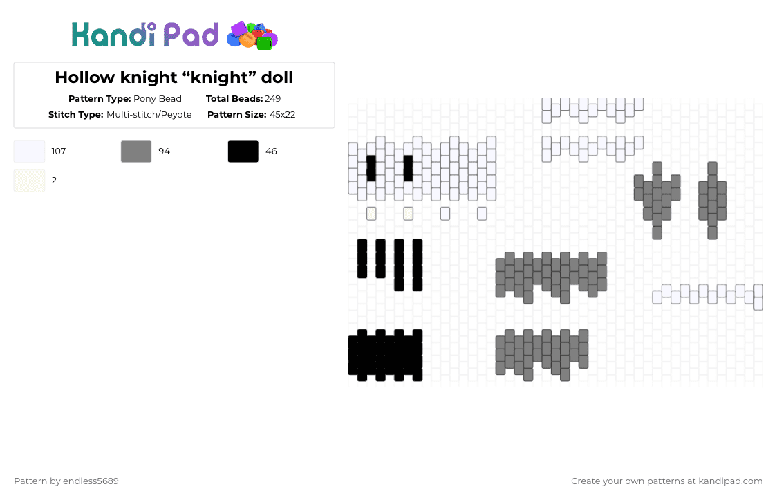 Hollow knight “knight” doll - Pony Bead Pattern by endless5689 on Kandi Pad - white,gray