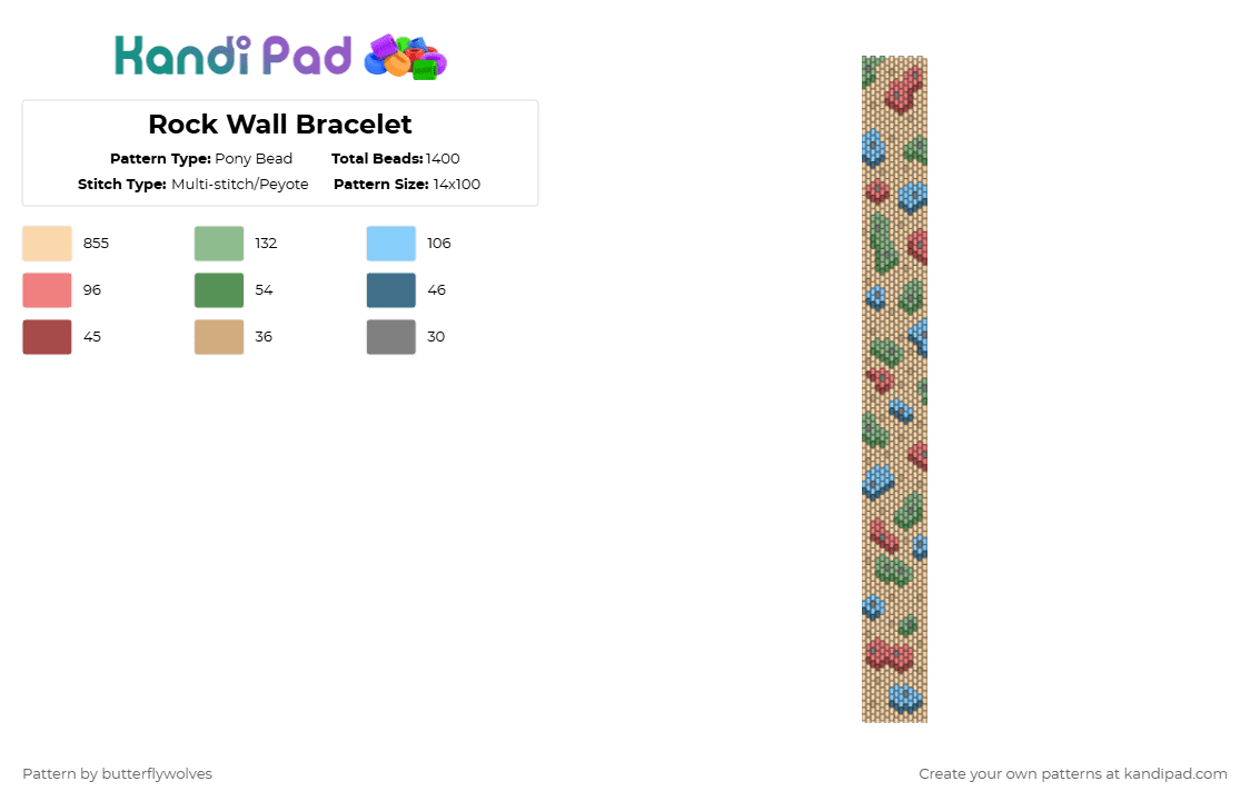 Rock Wall Bracelet - Pony Bead Pattern by butterflywolves on Kandi Pad - wall,climbing,beige