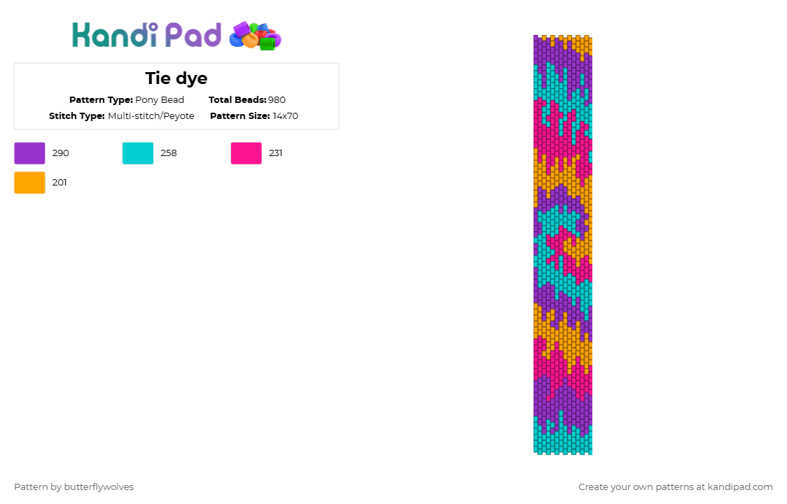 Tie dye - Pony Bead Pattern by butterflywolves on Kandi Pad - purple,light blue,pink