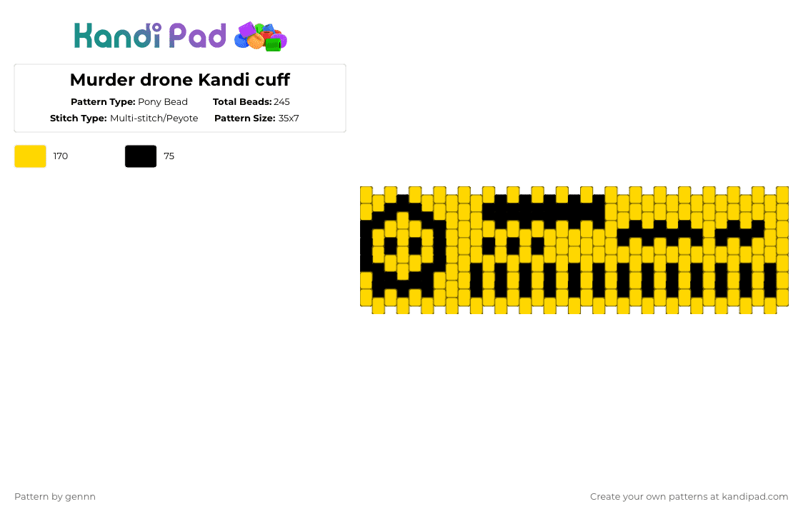 Murder drone Kandi cuff - Pony Bead Pattern by gennn on Kandi Pad - yellow,black