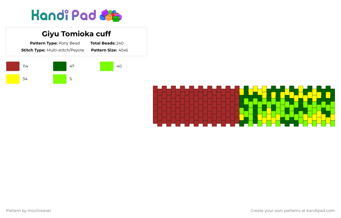 Giyu Tomioka cuff - Pony Bead Pattern by mochi4ever on Kandi Pad - red,green