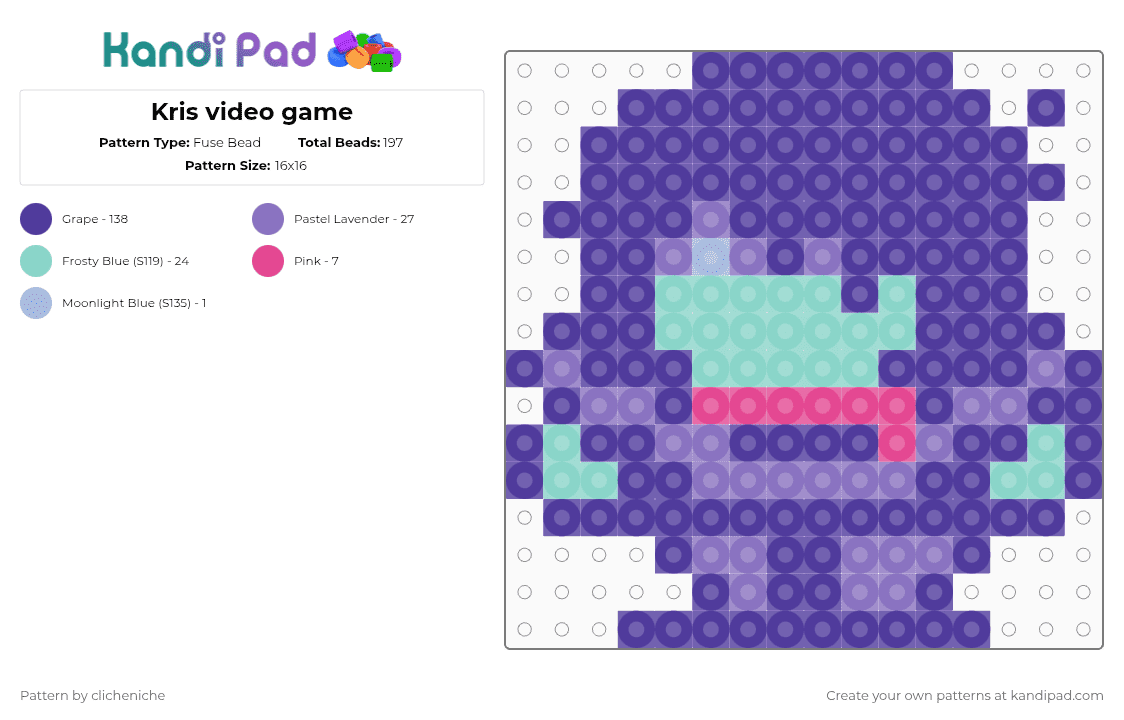 Kris video game - Fuse Bead Pattern by clicheniche on Kandi Pad - purple,kris,deltarune,videogame