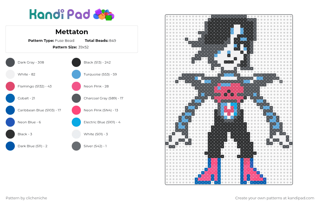 Mettaton EX - Fuse Bead Pattern by clicheniche on Kandi Pad - gray,mettaton,undertale,video game