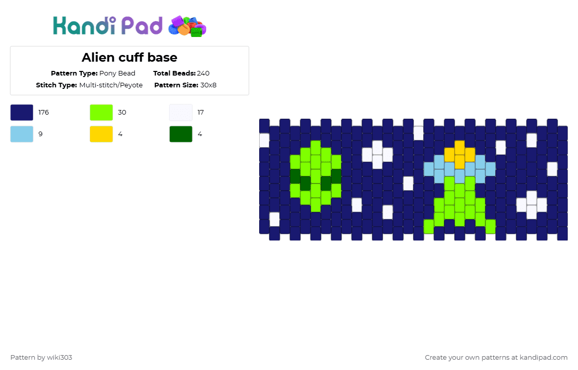 Alien cuff base - Pony Bead Pattern by wiki303 on Kandi Pad - purple