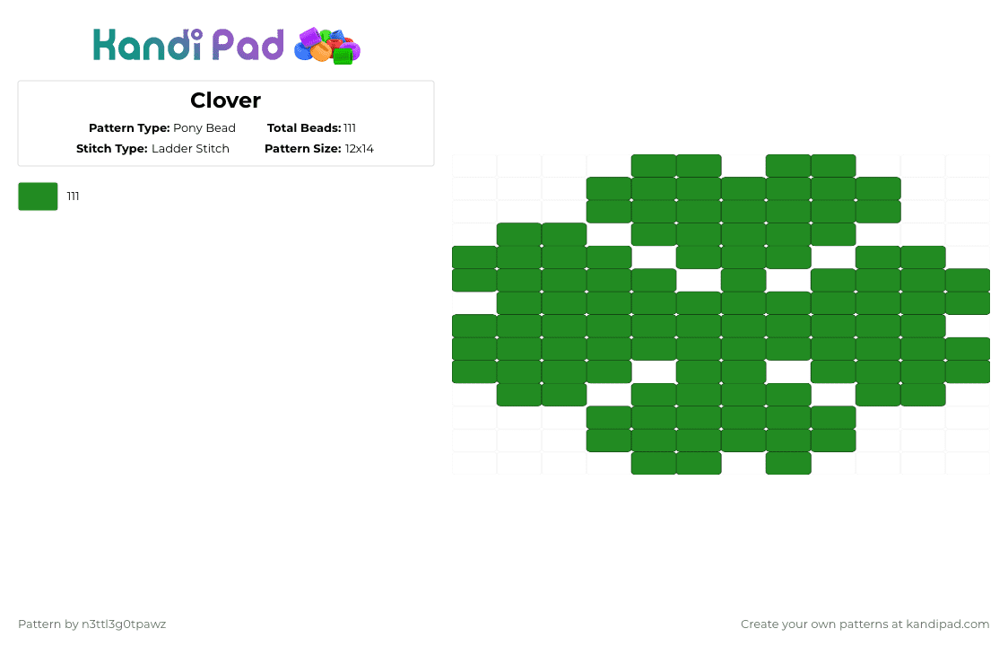 Clover - Pony Bead Pattern by n3ttl3g0tpawz on Kandi Pad - cotdstpatricksday2026, green
