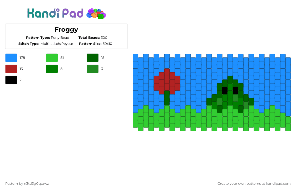 Froggy - Pony Bead Pattern by n3ttl3g0tpawz on Kandi Pad - light blue,green