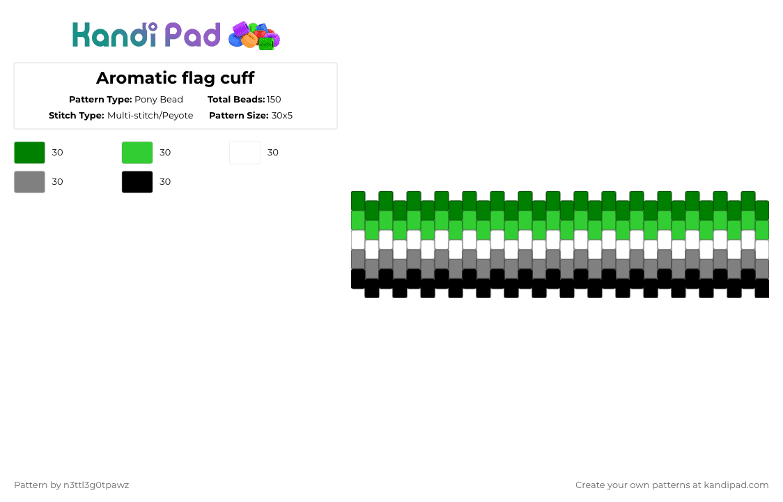 Aromatic flag cuff - Pony Bead Pattern by n3ttl3g0tpawz on Kandi Pad - green,gray