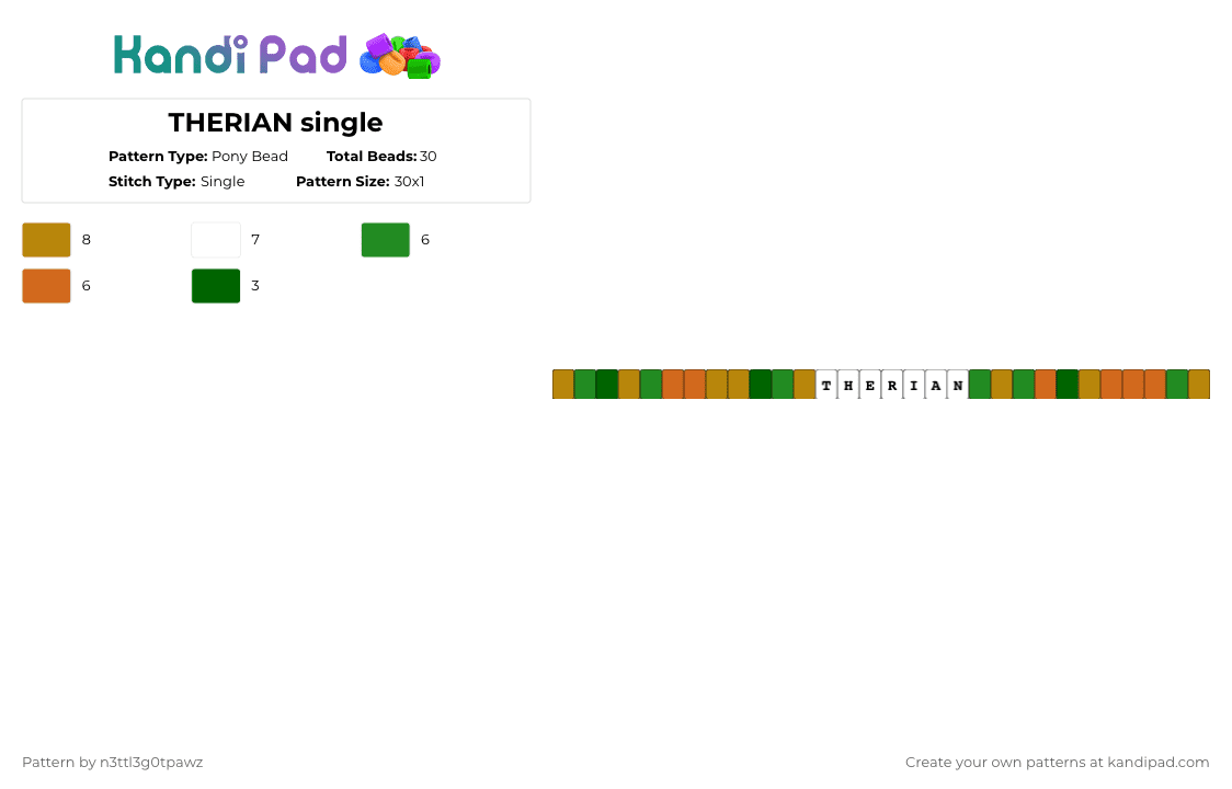 THERIAN single - Pony Bead Pattern by n3ttl3g0tpawz on Kandi Pad - green,gold