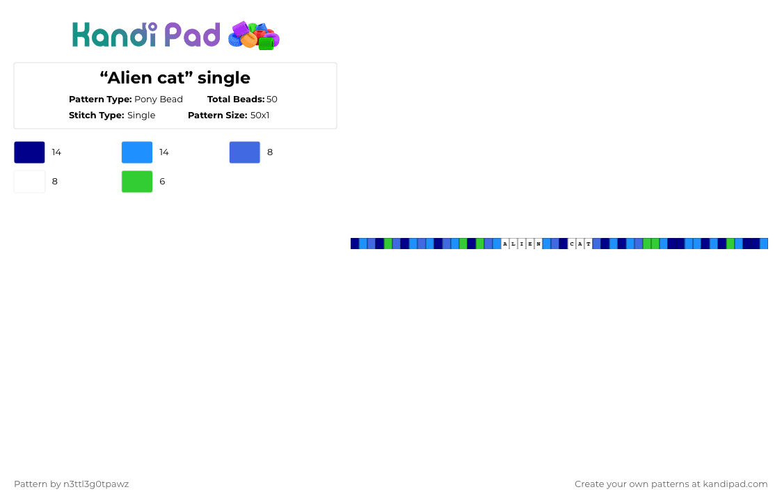 “Alien cat” single - Pony Bead Pattern by n3ttl3g0tpawz on Kandi Pad - purple,light blue