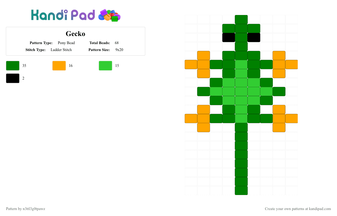 Gecko - Pony Bead Pattern by n3ttl3g0tpawz on Kandi Pad - green