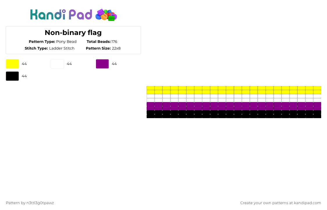 Non-binary flag - Pony Bead Pattern by n3ttl3g0tpawz on Kandi Pad - yellow,pink
