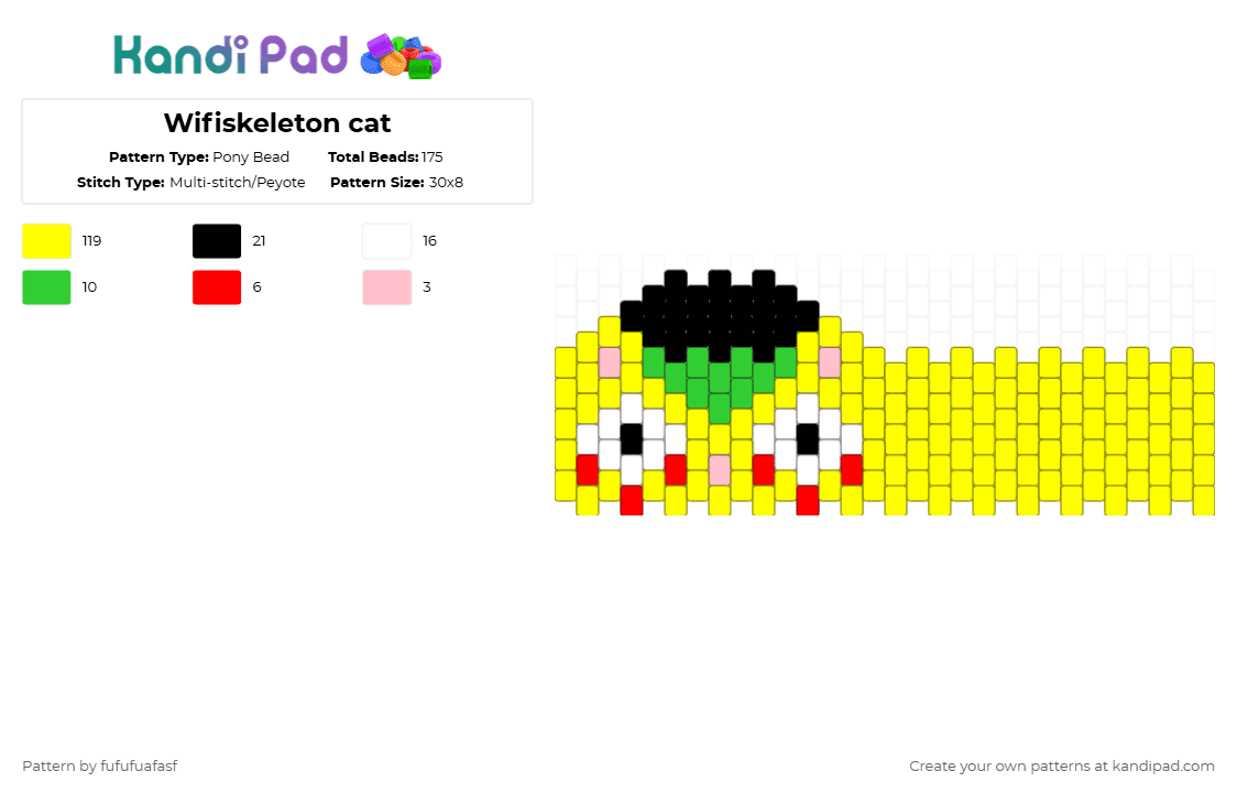 Wifiskeleton cat - Pony Bead Pattern by fufufuafasf on Kandi Pad - yellow,wifiskeleton,gothangels,indie,music,cyrus