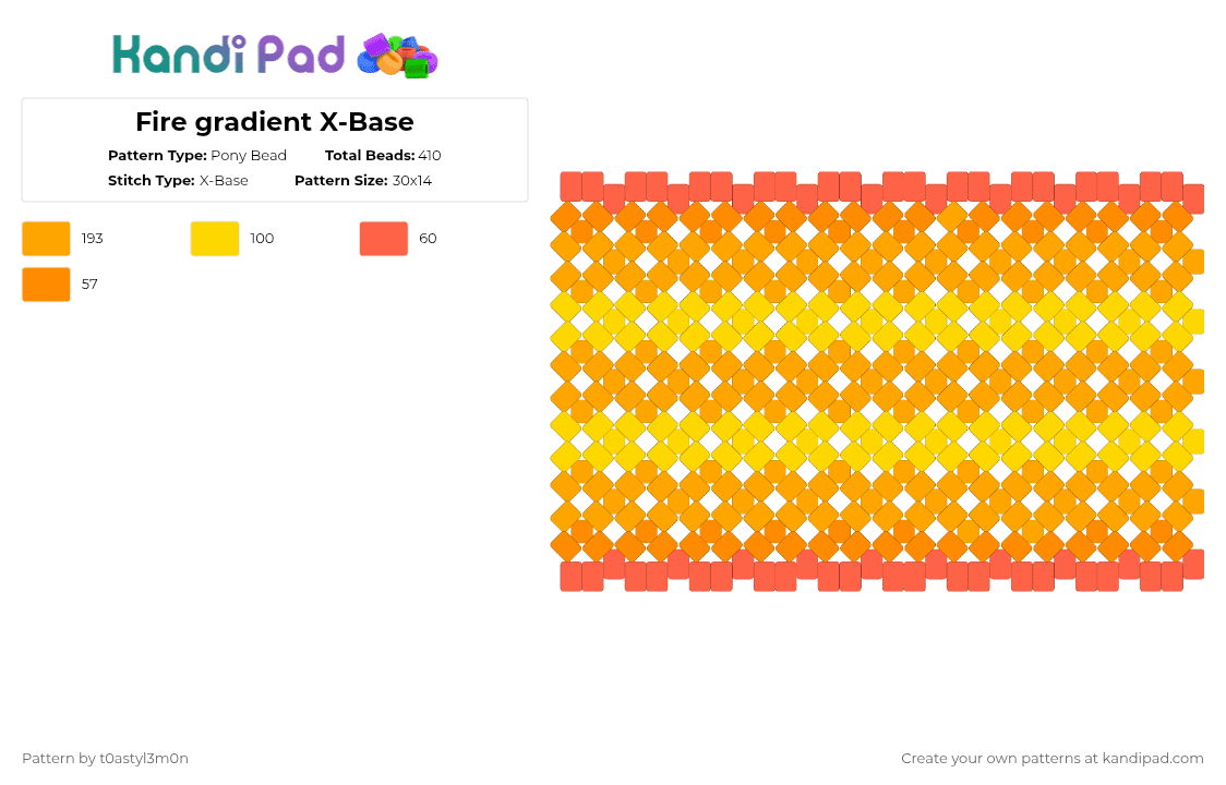 Fire gradient X-Base - Pony Bead Pattern by t0astyl3m0n on Kandi Pad - orange,fire,xbase