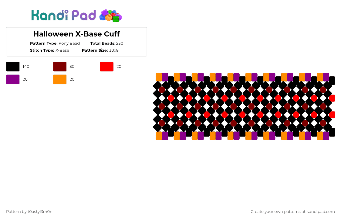 Halloween X-Base Cuff - Pony Bead Pattern by t0astyl3m0n on Kandi Pad - black,brown,holiday,xbase