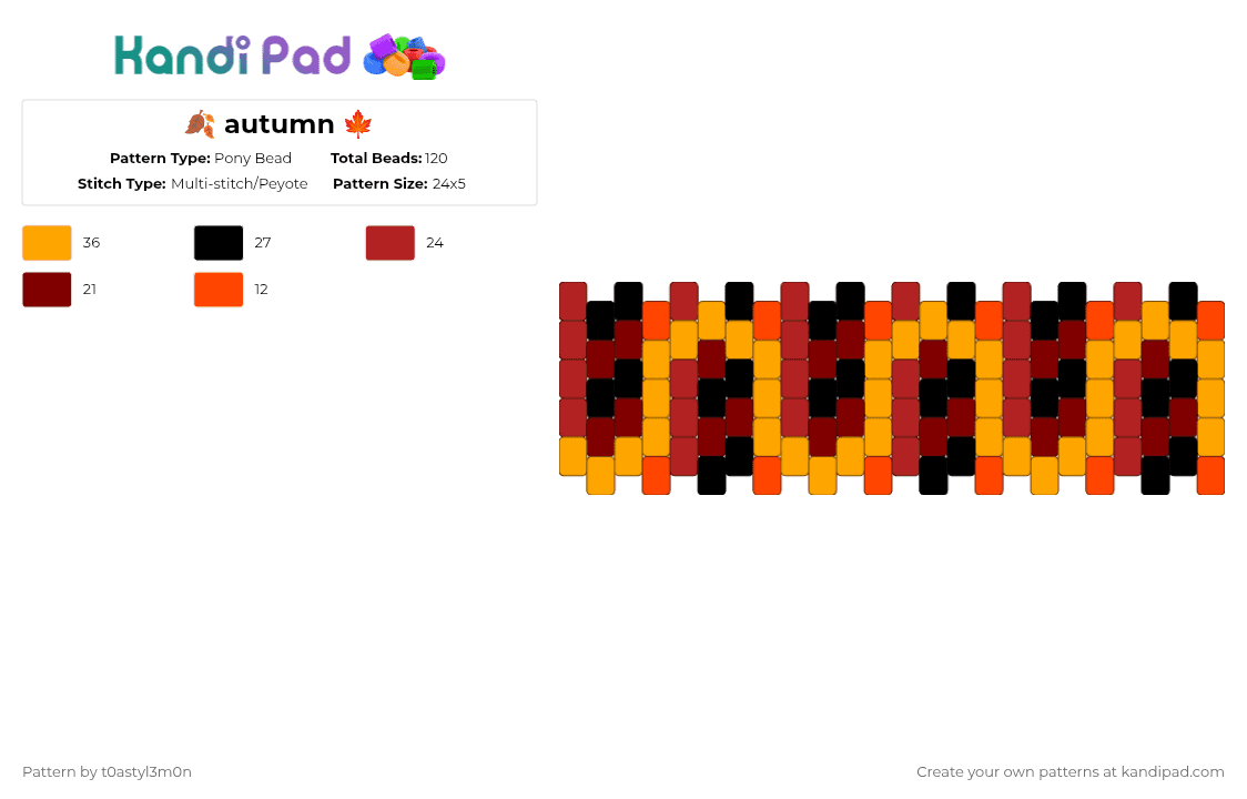 🍂 autumn 🍁 - Pony Bead Pattern by t0astyl3m0n on Kandi Pad - orange,red,autumn,fall,warm