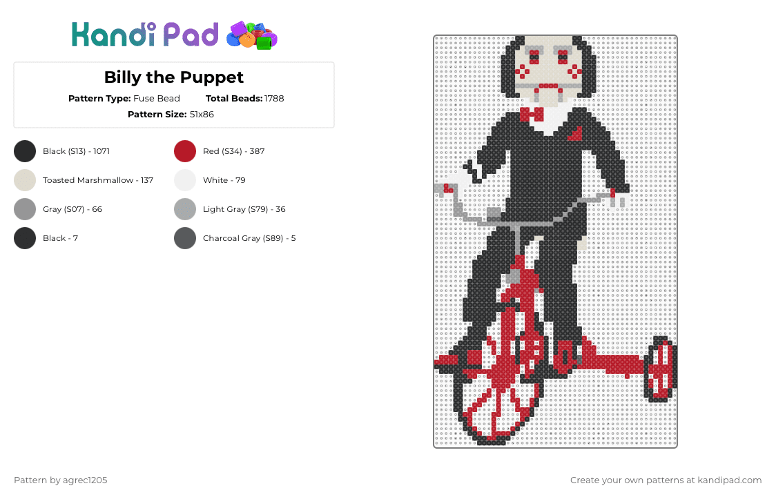 Billy the Puppet Fuse Bead Pattern - Kandi Pad | Kandi Patterns, Fuse ...