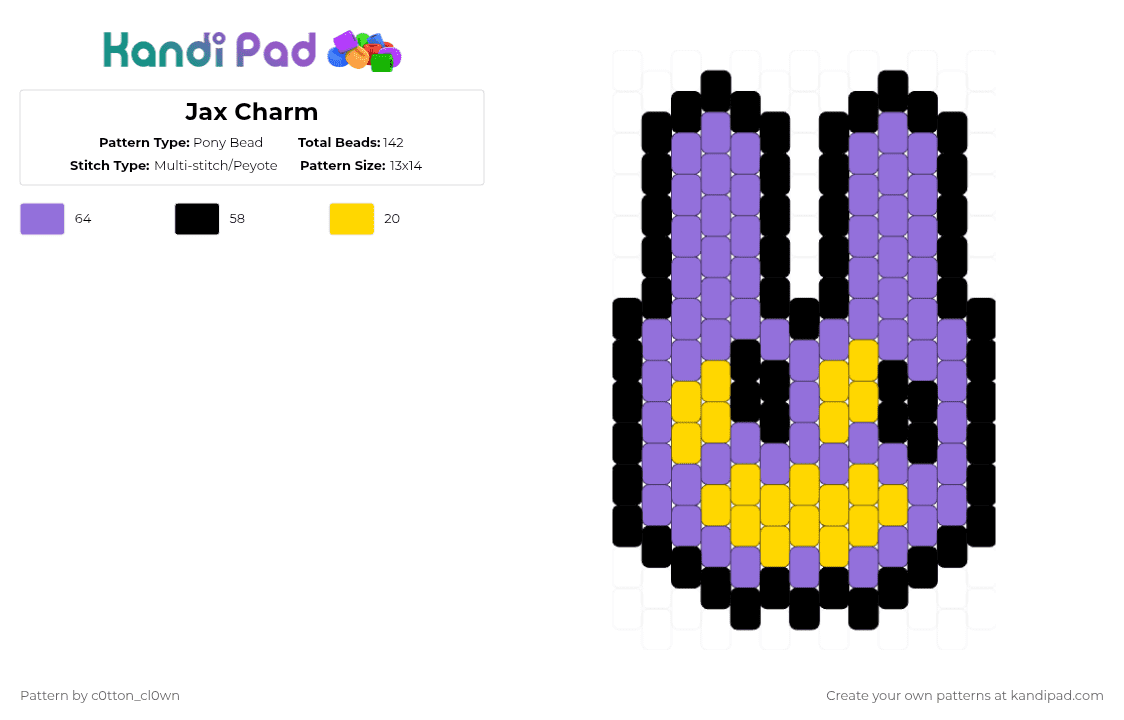 Jax Charm - Pony Bead Pattern by c0tton_cl0wn on Kandi Pad - purple