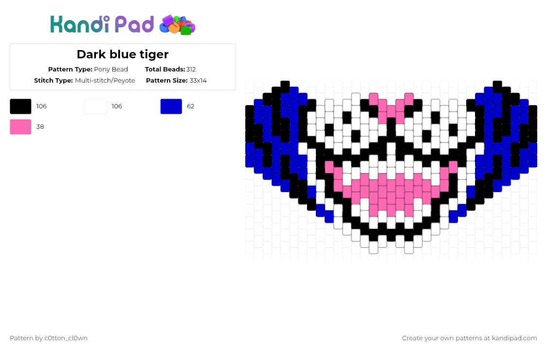 Dark blue tiger - Pony Bead Pattern by c0tton_cl0wn on Kandi Pad - purple,pink