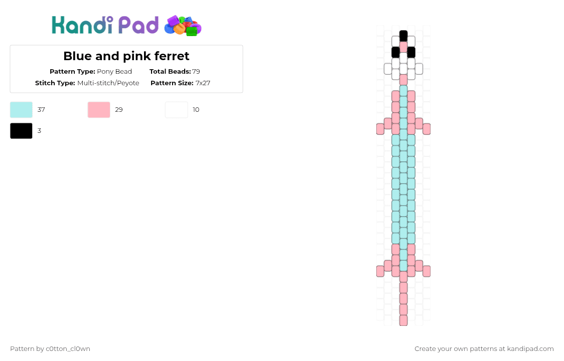 Blue and pink ferret - Pony Bead Pattern by c0tton_cl0wn on Kandi Pad - pink,light blue,blue,ferret
