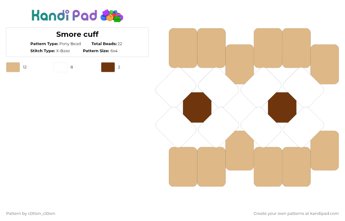 Smore cuff - Pony Bead Pattern by c0tton_cl0wn on Kandi Pad - beige,smore,food,cuff,x base cuff