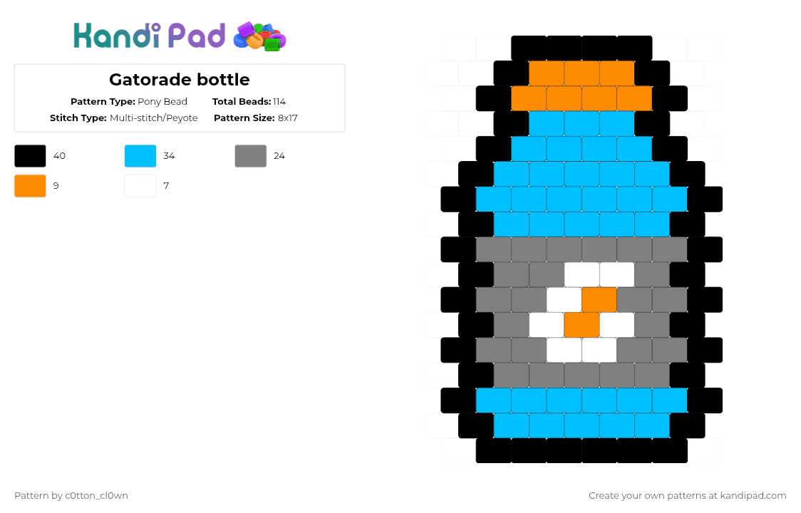 Gatorade bottle - Pony Bead Pattern by c0tton_cl0wn on Kandi Pad - gatorade,drink,bottle,food,sports,light blue,gray